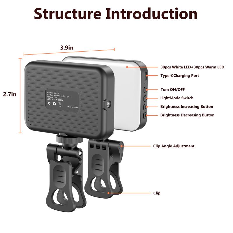 Rechargeable Selfie Light &  Phone LED Light with Adjustable Brightness, Perfect for Selfies, Makeup,Live Streaming & Video Conferencing