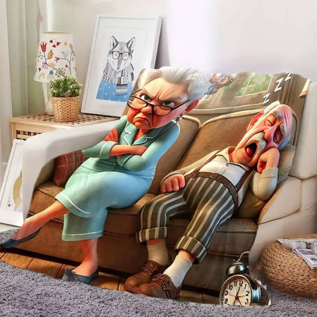 1pc Angry Grandma Printed Flannel Blanket – Soft and Comfortable Throw, Perfect for Sofa, Bed, Car, Office, Camping, and Travel – All-Season Gift, Lightweight and skin-friendly, a must-have for home and travel.