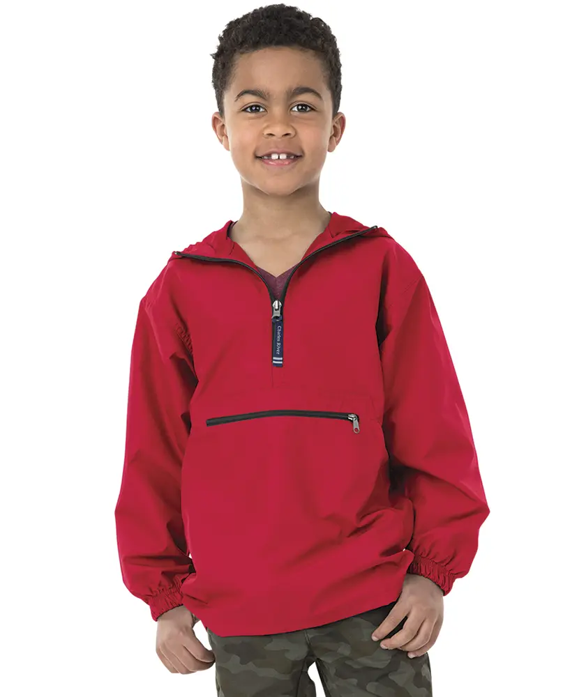 Charles River Apparel Active Youth Pack-N-Go Half-Zip Pullover, Lightweight & Breathable Long Sleeve Polyester Top, Wind & Water-Resistant for Outdoor Basics, Fitted, Plain, S, M, Crew Neck, Elasticized Cuffs, Extended Zipper At Neck, Sports, Menswear, He