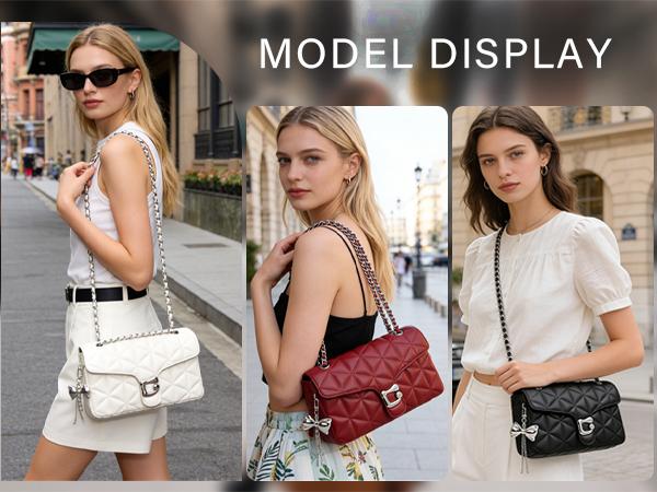 Travistar Quilted Crossbody Bags for Women Small Leather Cross Body Shoulder Handbags Satchel Designer Evening Chain Purses with Bow Charm