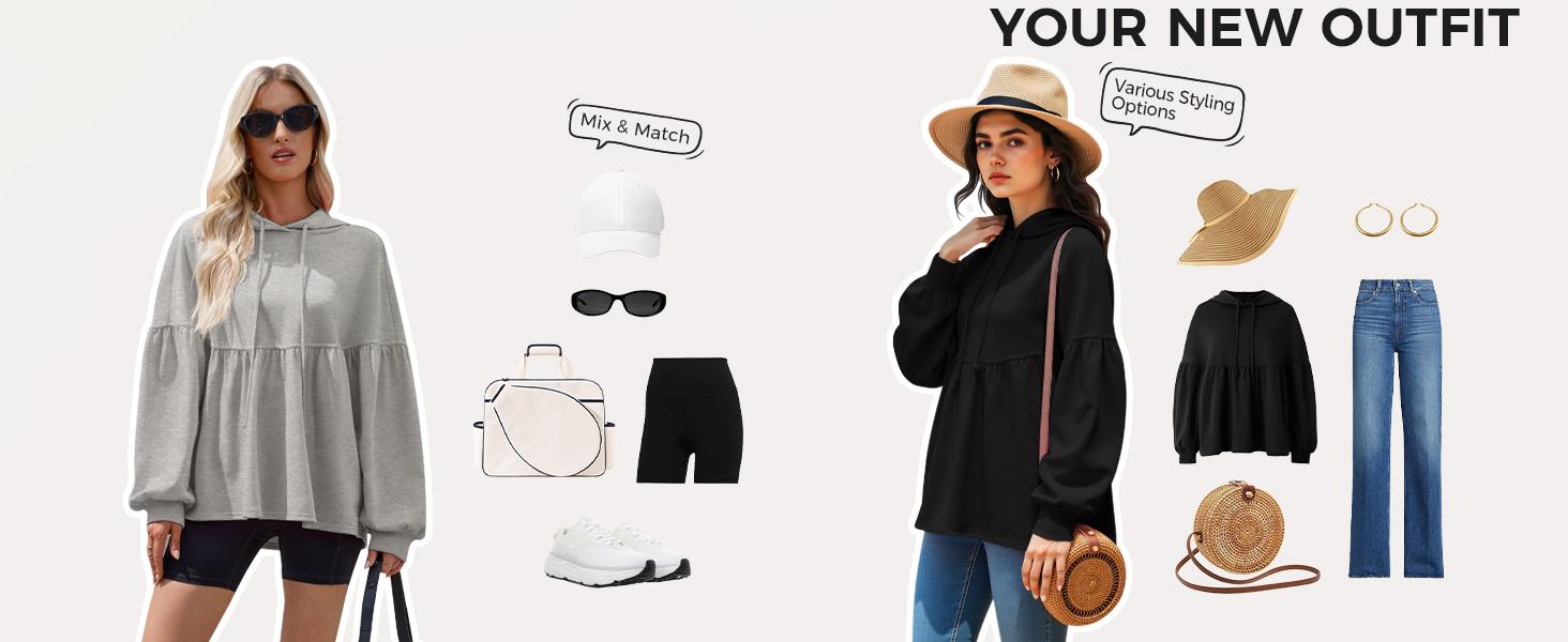 Fisoew Womens Oversized Hoodies Sweatshirts Casual Lantern Long Sleeve Drawstring Peplum Hem Loose Hooded Pullover Tops Chic FallFreshness #TikTokShopHolidayHaul #Springtok #TikTokShopJumpstartSale Piece bistro hoodie ditch masked hoodie graphic hoodies