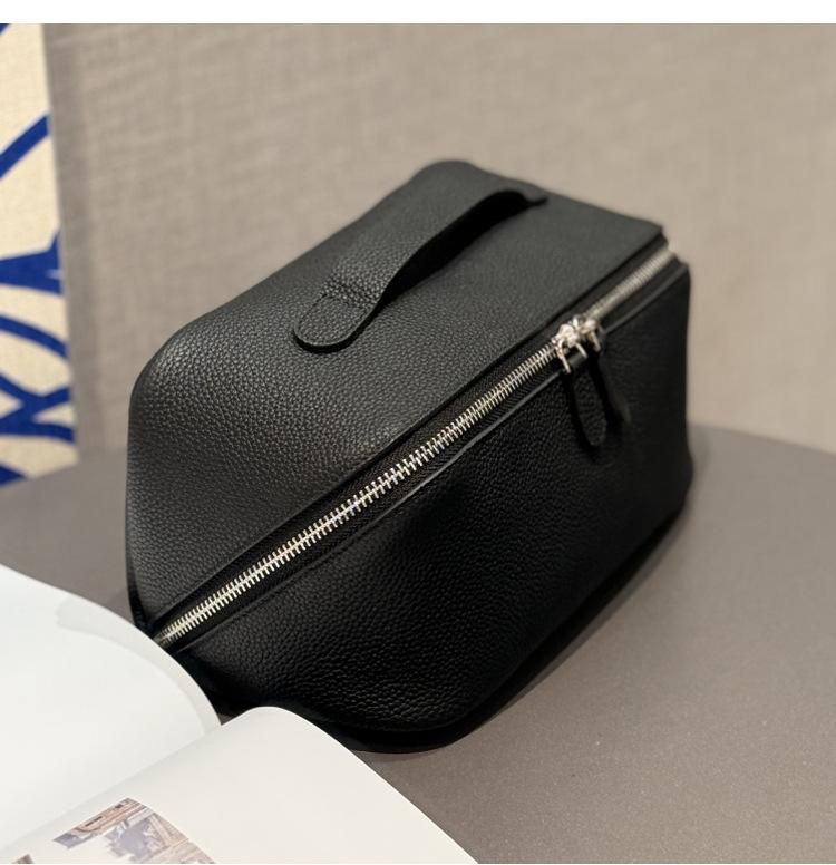 Minimalist High-End Feel First Layer Cowhide Texture Makeup Bag Genuine Leather Travel Portable Toiletry Bag Large Capacity Storage Bag