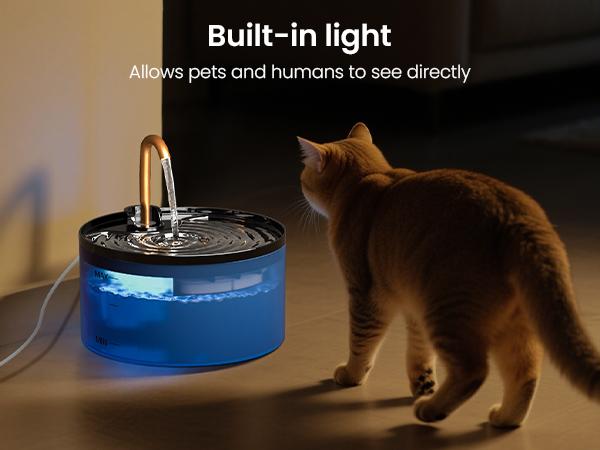 DOOOB Silent Cat Water Fountain 2.1L B13 Pet Water Fountain Ultra-Quiet Copper Spout Night Light 6-Layer Filter Soft Blue LED Automatic Gravity Feeder|Wired plug-in model