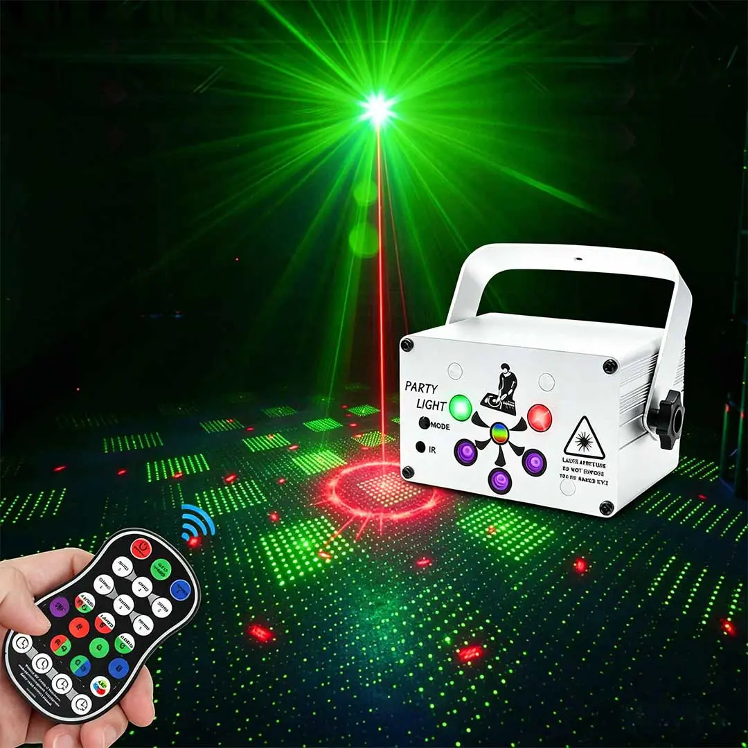 DJ Party Light Laser Projector Light Disco Lights+Red and Green Pattern Lamp Strobe Lights for Home Room Dance Parties Birthday Karaoke Halloween Christmas Wedding Show Club Decorations party light disco lights for parties outside