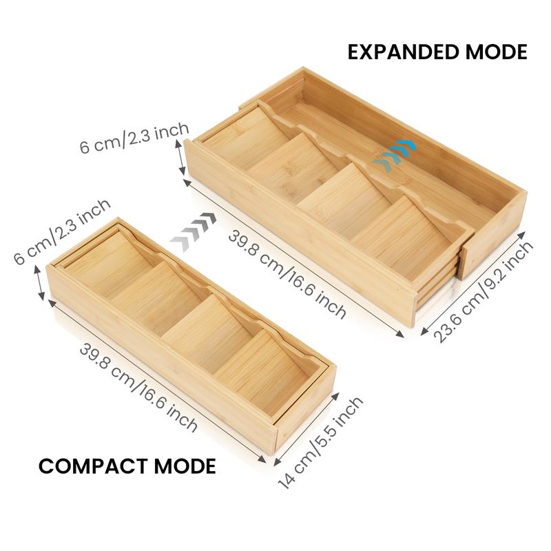 Bamboo Adjustable Cutlery Drawer Organizer Expandable Utensil Tray for Kitchen Drawers Compact Storage for Spoons Forks Knives Easy Access Clean Collapsible Eco-Friendly Flatware Holder