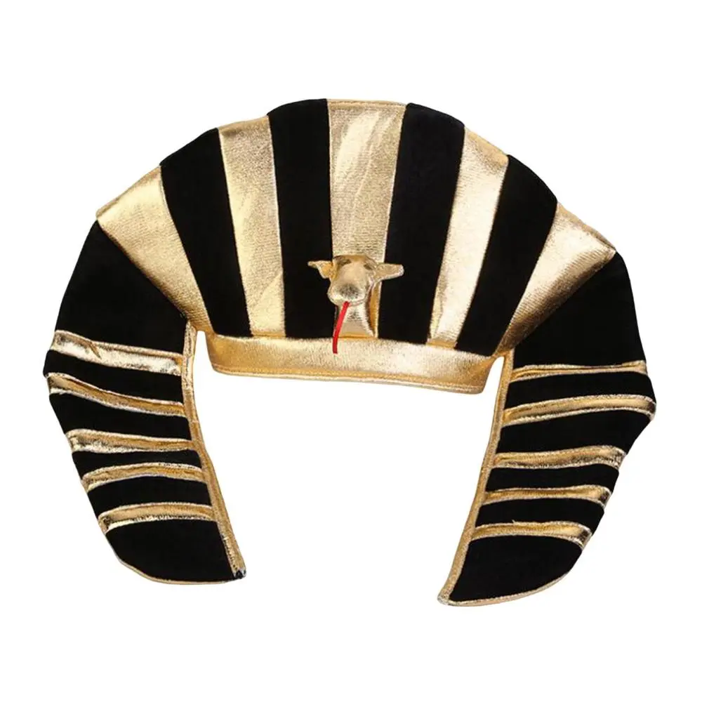Black and Gold Pharaoh Hat - Halloween Prop, Soft Cloth, Comfortable Breathable Fabric, Exquisite Decorative Details, Adjustable Size, Egyptian Style, for Teens & Adults, Indoor-Outdoor Leisure Party Role Play Accessory
