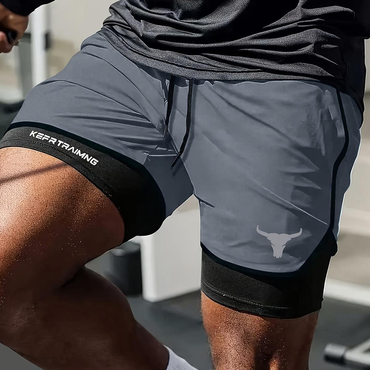 Men'S 2-in-1 Quick-Dry Breathable Training Shorts - Lightweight Summer Workout Shorts, Regular Fit, Non-Stretch Fabric, Pockets for Gym, Running & Casual Wear, Gym Shorts, Sporty Design, Moisturewicking Fabric Menswear regular,fit,bull head print Men'S 2-in-1 Quick-Dry Breathable Training Shorts - Lightweight Summer Workout Shorts, Regular Fit, Non-Stretch Fabric, Pockets for Gym, Running & Casual Wear, Gym Shorts, Sporty Design, Moisturewicking Fabric Menswear regular,fit,bull head print