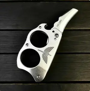 Tactical EDC Folding Knife with Dual Finger Holes - Multitool with Bottle Opener & Window Breaker, Durable 14C28N Steel for Outdoor Survival & Daily Carry