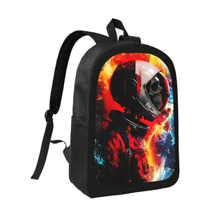 Astronaut Skeleton Backpack - School Bag with Space-Themed Astronaut Print in Red/Orange/Blue/Black/White/, Lightweight Large Capacity Backpack with Adjustable Shoulder Straps & Zipper Closure for Teens, College, Cosplay - Durable Daypack for Boys & Girls