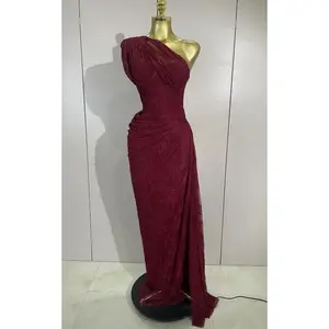 Women's Nichole Vintage Red Lace 1-Shoulder Asymmetrical Fit Bodycon Long Dress, Formal Wear for Evening Events, Elegant Design