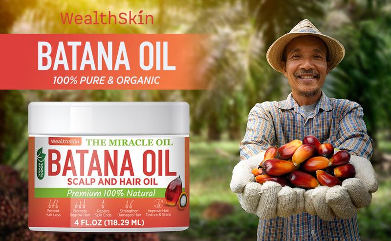 Wealthskin Batana Oil From Honduras Repairs Damaged Hair, Dr. Sebi Reduces Hair Loss, And Nourishes Scalp. 100% Pure, Ideal As Hair Mask Or Scalp Oil