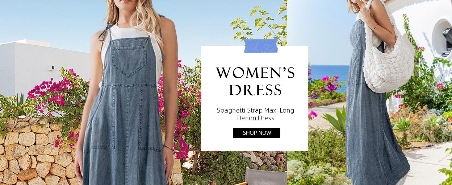 chouyatou 2026 Summer Women's Denim Suspender Dress, Long Denim Overall Dress, Flowy Skirt chouyatou 2026 Summer Women's Denim Suspender Dress, Long Denim Overall Dress, Flowy Skirt