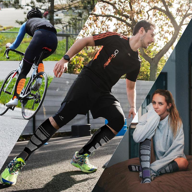 Winter Thermal Ski Socks - 3 Pair Pack Wool Blend Knee High Socks for Men & Women Snowboarding