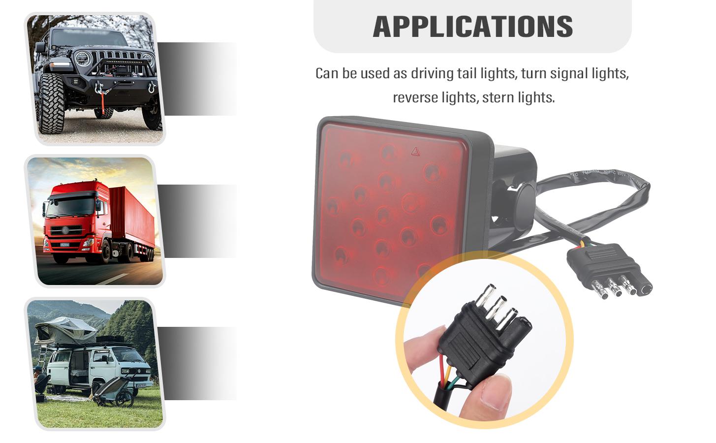 DIBMS LED Brake Light Trailer Hitch Cover Square Red Lens Vehicle Tow Hitch Driving Brake Lamp 15 LEDs Brake Tail Lights for Towing Truck RV and SUV