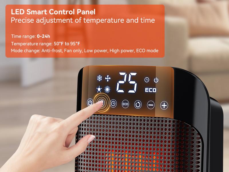 YASHE Space Heater, 1500W Portable Electric Heater for Indoor Use with Thermostat, 75° Oscillation, Digital Display, Remote Control, ECO Mode, Fast Ceramic Heating for Home, Office, Bedroom station