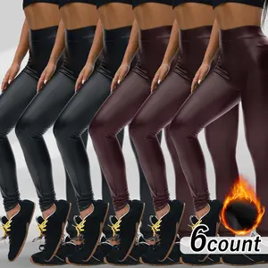 TCVC High Waist Tummy Control Leggings Solid Black PU Leather Comfy Pants for Yoga Gym Running Fall Winter Sportswear Womenswear