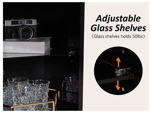 AMERLIFE Modern High Gloss 68" Fireplace TV Stand, Media Entertainment Center with Electric Fireplace & LED Lights for TVs up to 78", TV Console Cabinet with Adjustable Glass Shelves