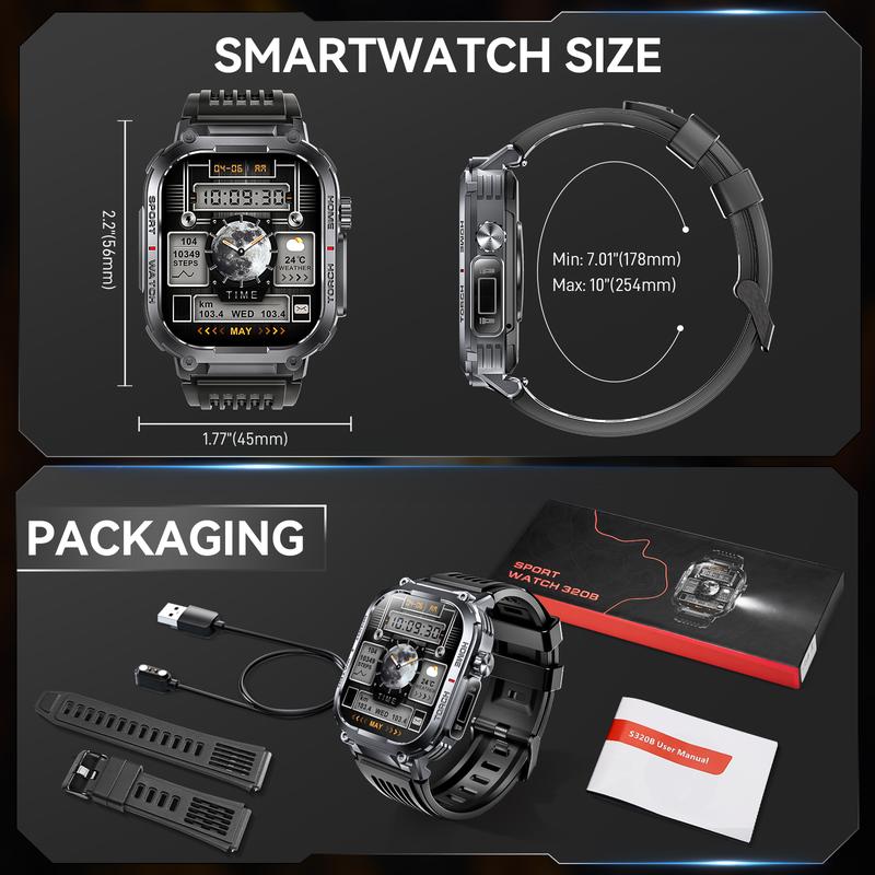 3ATM Waterproof Outdoor Smart Watch for Men with Call Make/ Answer 100+ Sports Modes Pedometer Compass Multifunctional Smartwatch Compatible with iPhone Android Phones Digital Watch Gifts for Men