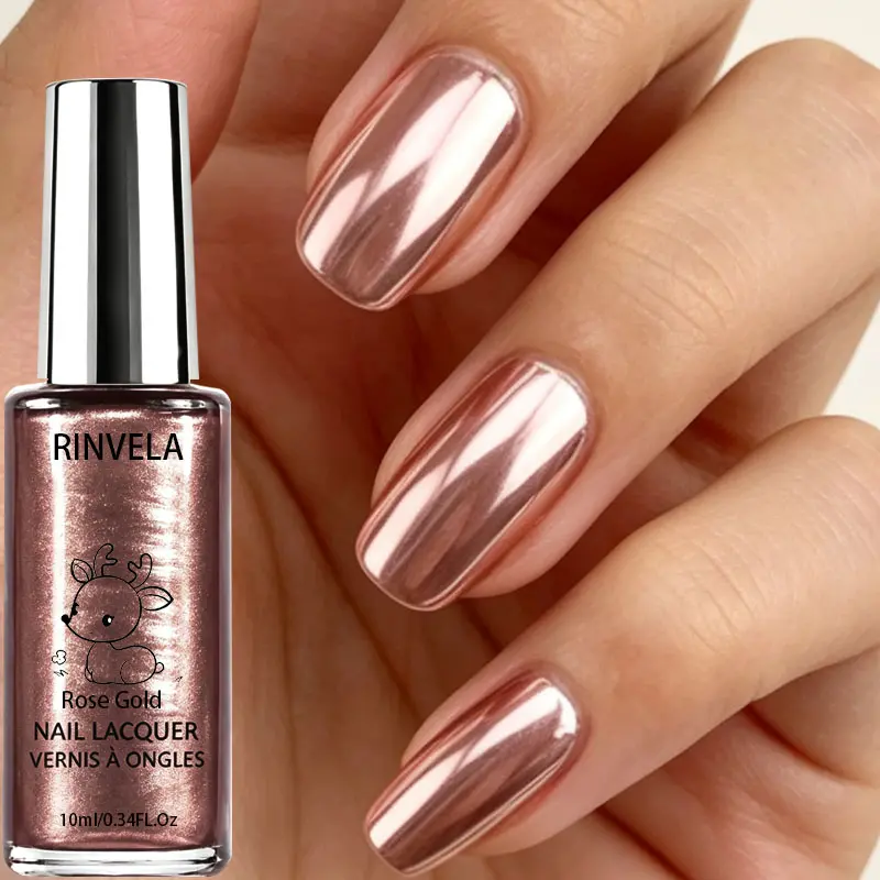 Women's Mirror-Effect Rose Gold Nail Polish, Shiny Metallic Chrome Finish, Elegant Glam for Party Nail Art