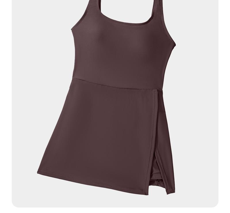 Aleumdr One Piece Swimdress Swimsuit for Women Tummy Control Split Hem Skirt Bathing Suit with Pockets Fabric