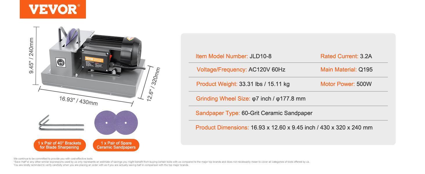 VEVOR Lawn Mower Blade Sharpener,  , 1HP 750W Lawnmower Blade Sharpener with 9-inch Ceramic Grinding Wheel, Powerful Bench Mower Sharpening Machine for High/Low Lift Blades, Gator Blades, Flat Blades