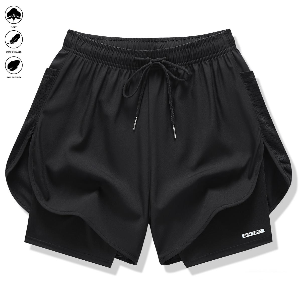 Pack of 3 women’s casual athletic pants, faux two-piece design, solid color, with inner lining, elastic drawstring waistband, suitable for outdoor fitness, running, sports, and casual wear; women’s shorts