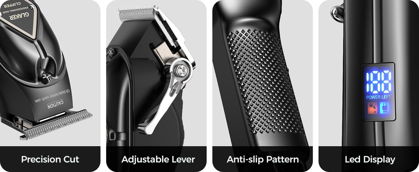 GLAKER Hair Clipper & Trimmer Kit - Cordless, LED Display, Long Battery Life, Adjustable Steel Blades, Spectacular Comfort - K11