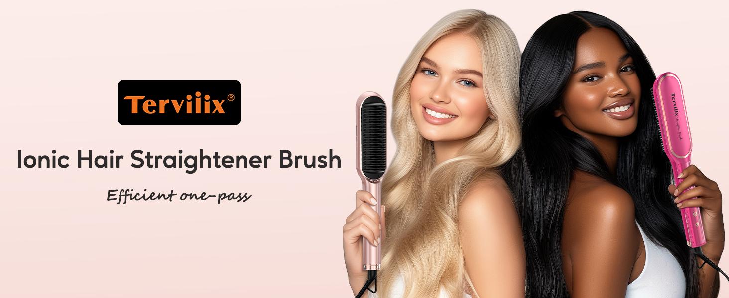 Terviiix Frizz Buster Ionic Hair Straightening Brush - Smooth Hair in Seconds, 450°F in 20S, 13 Heat Settings Adjustable
