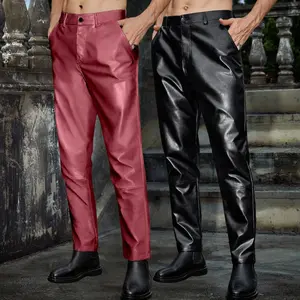 Men’s Glossy Leather Pants – Trendy Punk Style Casual Long Pants for Travel and Motorcycle Riding