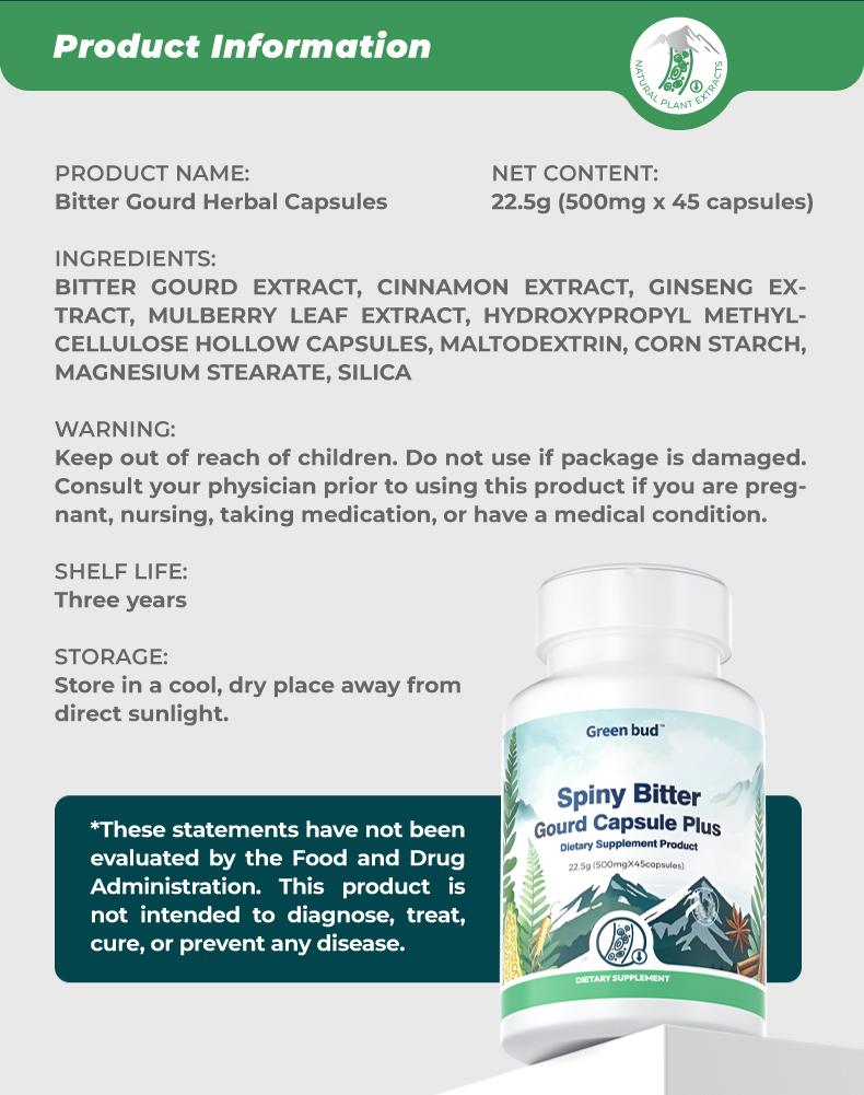Green Bud 1 Spiny  Bitter Gourd Herbal Capsules Contain Extracts of Bitter Gourd, Cinnamon, Ginseng, and Mulberry Leaves, etc.