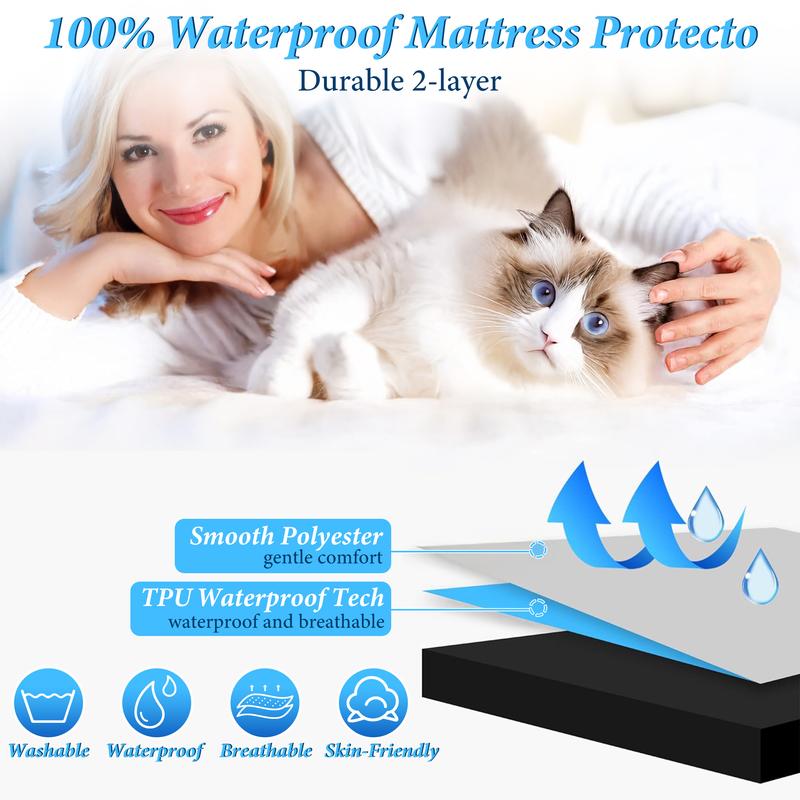 BePatio Waterproof Deep Pockets Fitted Sheet,Mattress Pad,Cooling Anti-slip Bedding Sheet, Waterproof Mattress Cover for Bedroom, Mattress Protector for Elderly,Teen &  Adults ,Bedroom Accessories