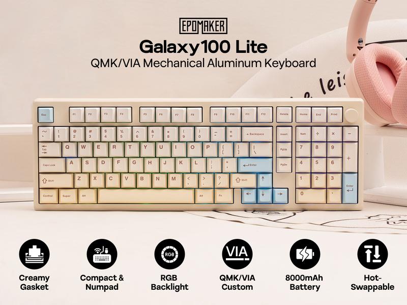 EPOMAKER Galaxy100 Lite Gasket Wireless Mechanical Gaming QMK/VIA Keyboard with Numpad 1800 Aluminum Tri-Mode USB-C/BT5.0/2.4Ghz South-facing RGB BacklitHot Swappable Custom keyboards for gaming creamy keyboard TikTokShopJumpstartSale