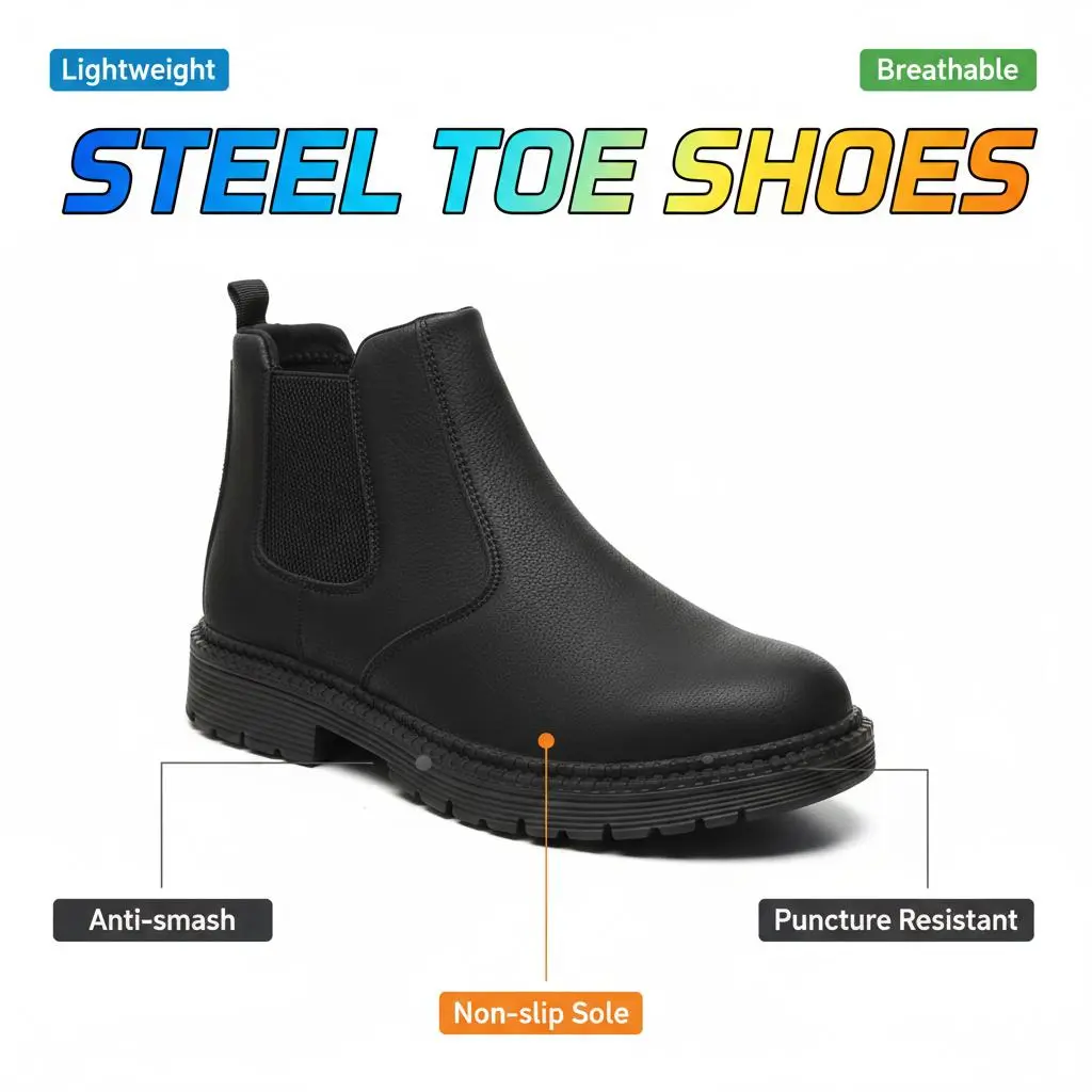 Unisex Anti Slip Work Shoes, Waterproof Chef Safety Sneakers, Splash Resistant, Smash Proof and Comfortable for Warehouse, Logistics and Delivery