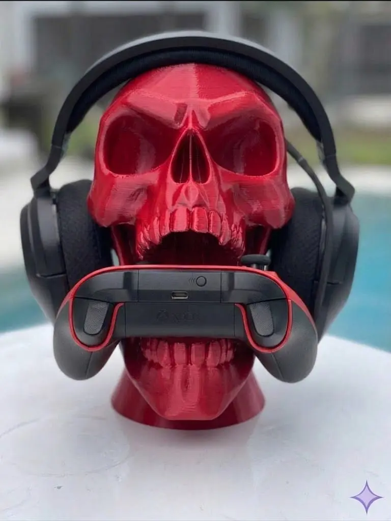 PL 3D Skull Headset & Controller Stand, Gaming Setup Organizer for Audio & Video Accessories