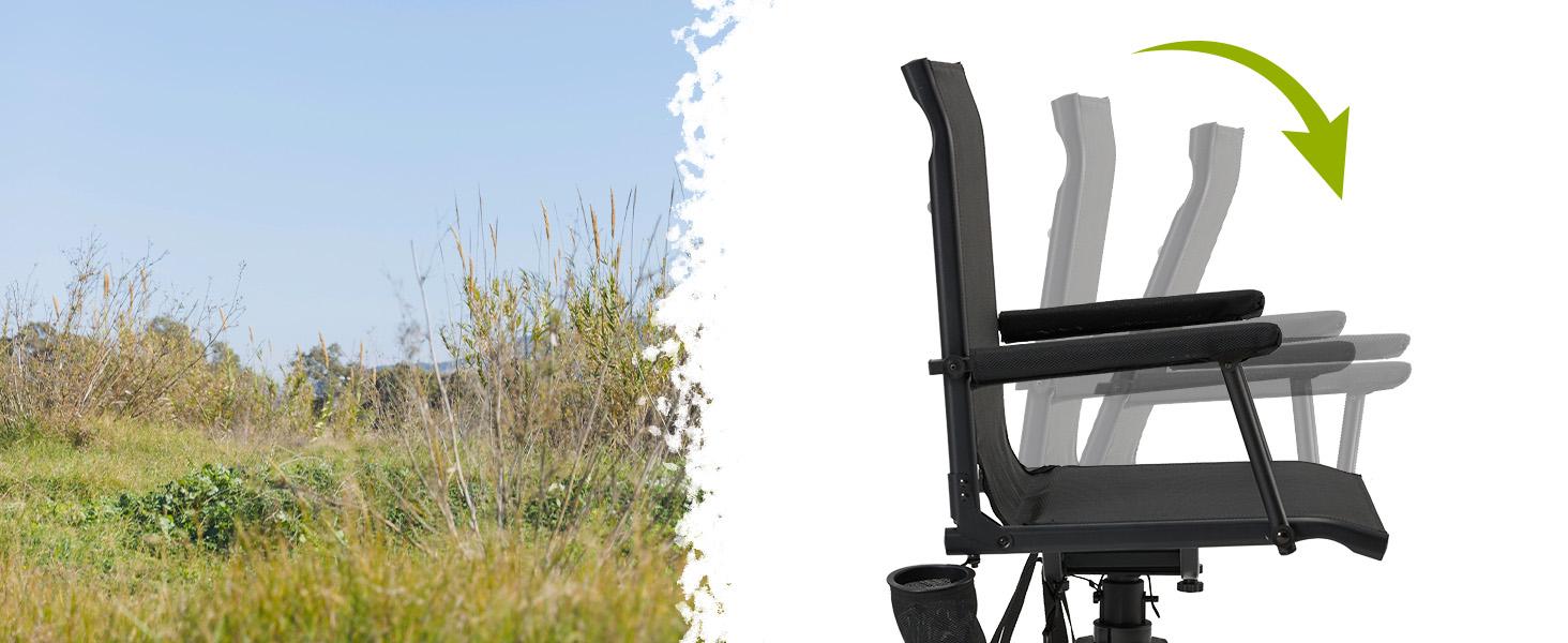 [Aecojoy Hunting Season] Hunting Chair with Detachable Cover, 360° Silent Swivel, Adjustable Height, Mesh Back, Folding Ground Seat, Armrests, Telescopic Legs, Duck Feet, 330 lb Capacity Magnetic Rangefinder Strap Carbon