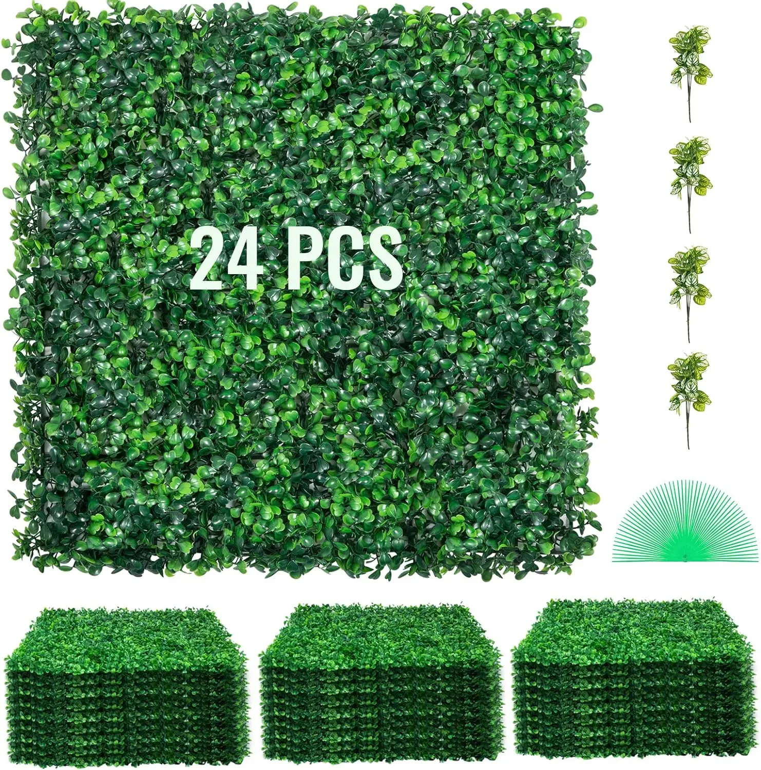 VEVOR PE Plastic Decorative Artificial Boxwood Panels, 24 Pcs 20''x20'' Hedge Wall Panels for Wall Decor, Decor for Living Room, Indoor/Outdoor Privacy Fence (Home Improvement Use)