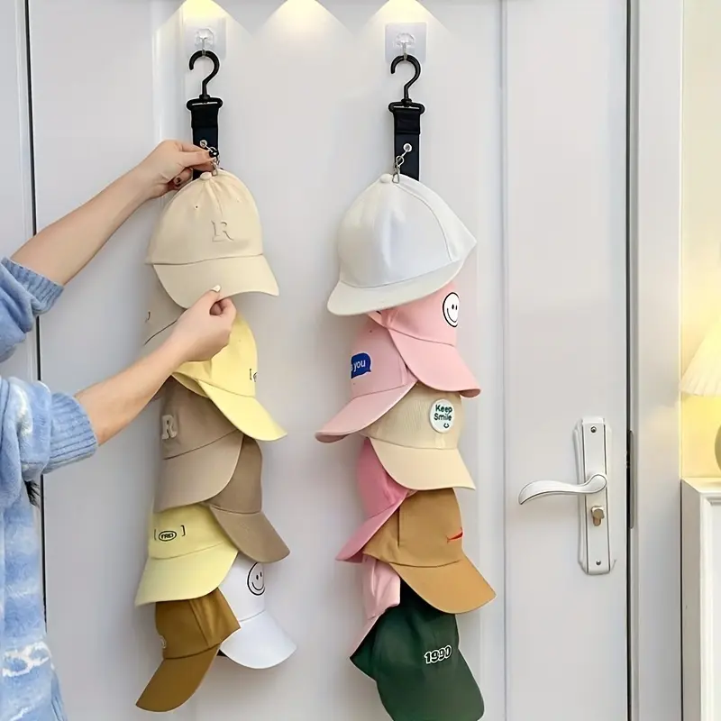 1 Pack Stainless Steel 360° Rotating Hat Hanger with 8 Clips, Space-Saving No-Drill Closet Door Cap Organizer, Rustproof Durable Hat Storage Rack, Multifunctional for Closet Bedroom Dorm Entryway Travel, Perfect Gift for Men