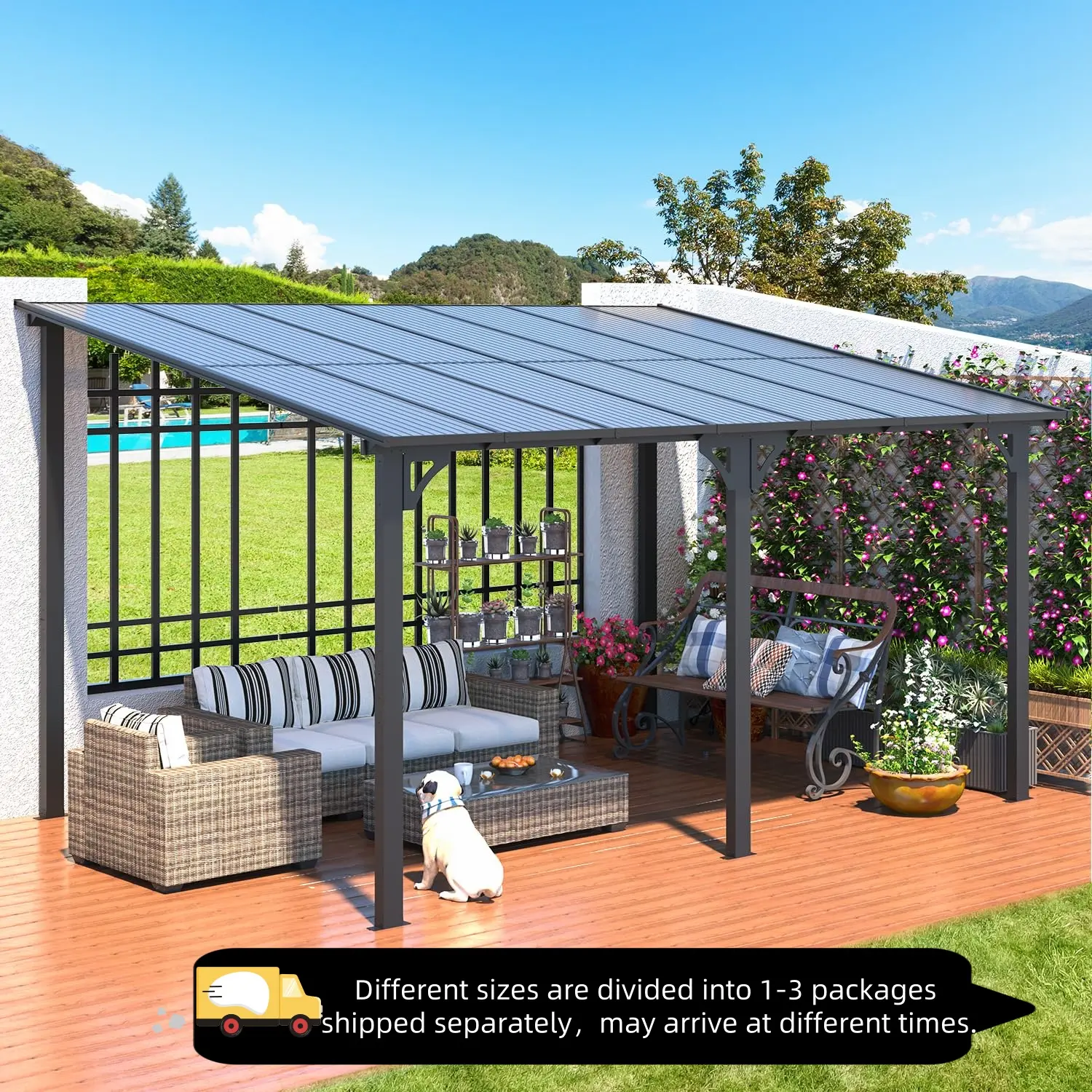 【1/2/3 packages arrived at different times】YODOLLA Gazebo for Patio, Hard Top Lean to Gazebo Pergola with Roof, Large Wall-Mounted Heavy Duty Awnings for Patio
