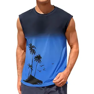 Runcati Mens Graphic Tank Tops Sleeveless Palm Tree Gradient Shirts Beach Hawaiian Gym Muscle Workout Tops