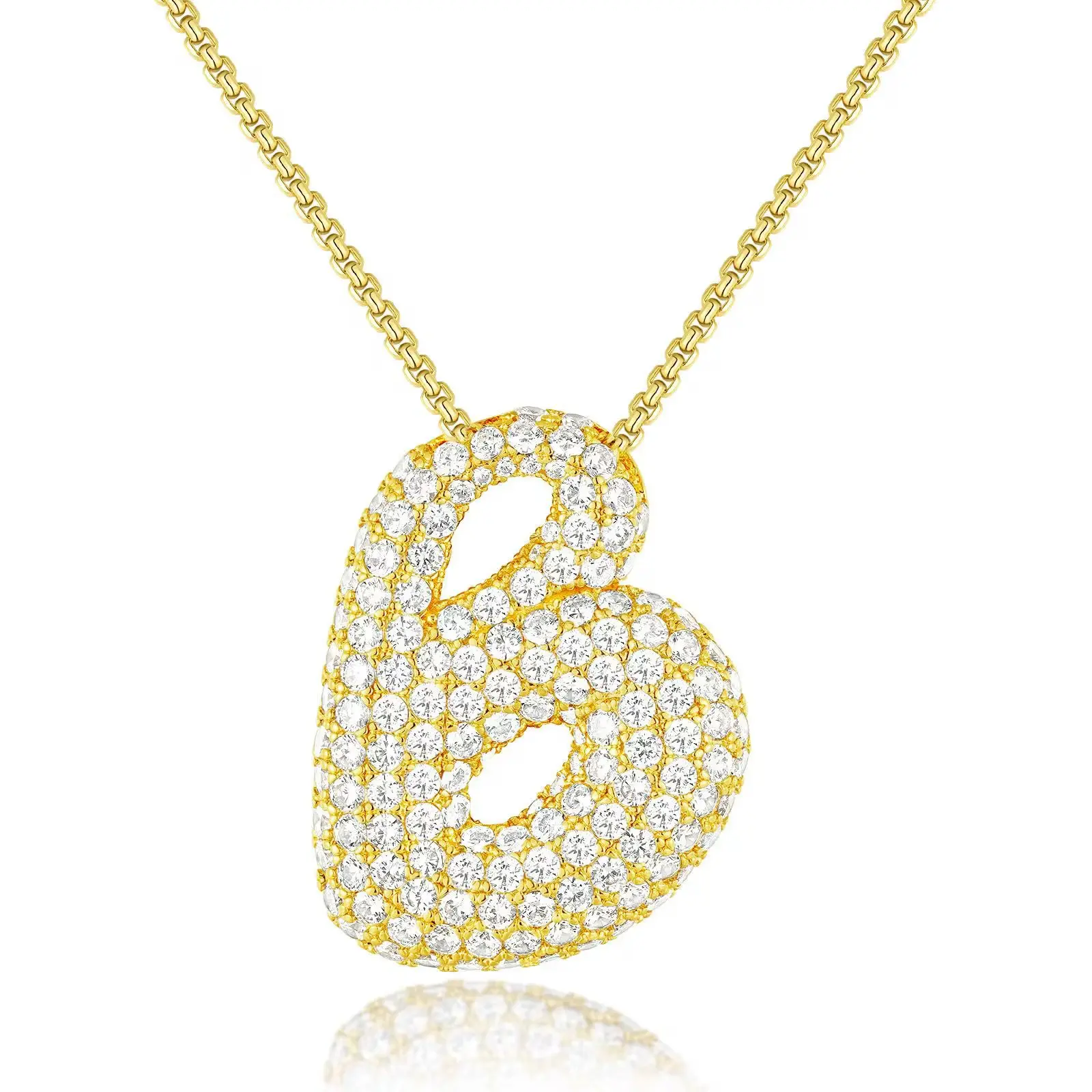 14k Gold Plated Bubble letter initial necklace for women - cubic zirconia chunky initial pendant necklaces - jewelry gifts
