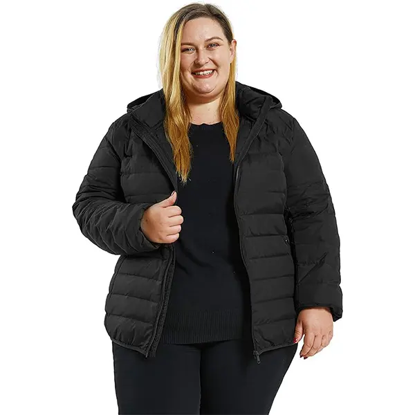 Women's Plus Size (2X, 3X) Outdoor Winter Foldable Lightweight Down Coat - 90% Duck Down Insulation, Detachable Hood, High-Density Windproof Waterproof Shell, Long Sleeves, Loose Fit, 5X, 4X