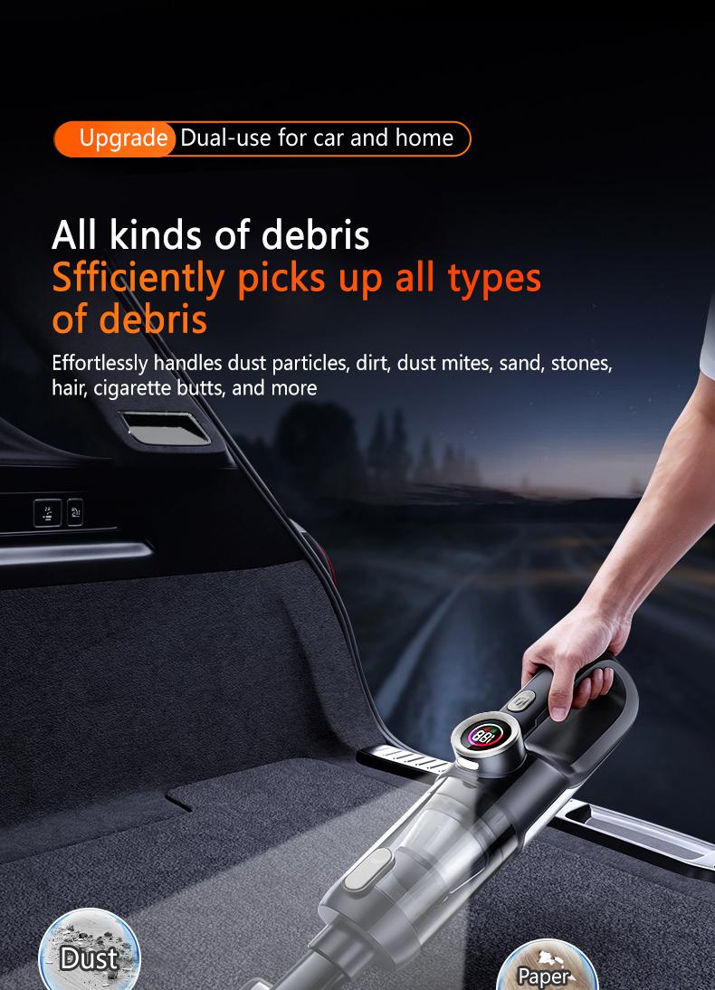 Vehicle and home wireless handheld vacuum cleaner, 2-in-1 car vacuum and blower, high power and strong suction, compact and mini handheld car interior cleaning machine, wet and dry car vacuum cleaner.