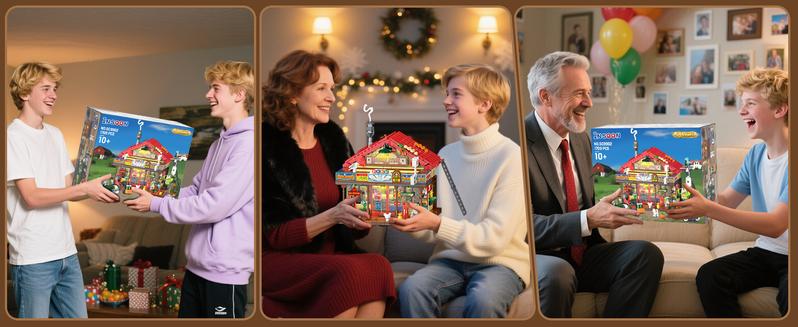 INSOON Country General Store Building Set for Adults with Lights, 1709 PCS Vintage Shop House Construction Building Block Kit, Home Decor Cabin Architecture Model for Women Men Teens Boys Girls 12+