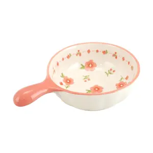 Golden Lion Red Glaze Lotus Bowl - 6-inch Ceramic Rice Bowl with Floral Handle, Chinese Style Soup Bowl for Kitchenware
