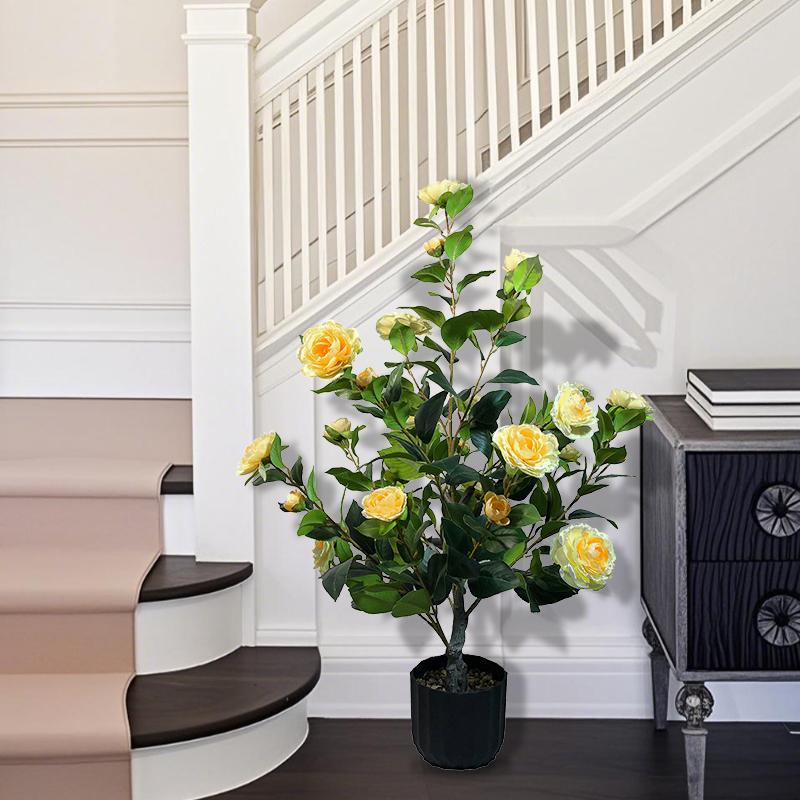 2 Pcs 3-foot Camellia Tree with Decorative Pebbles, Flower Pot, 24 Realistic Flowers, 188 Leaves for Indoor, outdoor courtyard Home Decor 2 Pcs 3-foot Camellia Tree with Decorative Pebbles, Flower Pot, 24 Realistic Flowers, 188 Leaves for Indoor, outdoor courtyard Home Decor