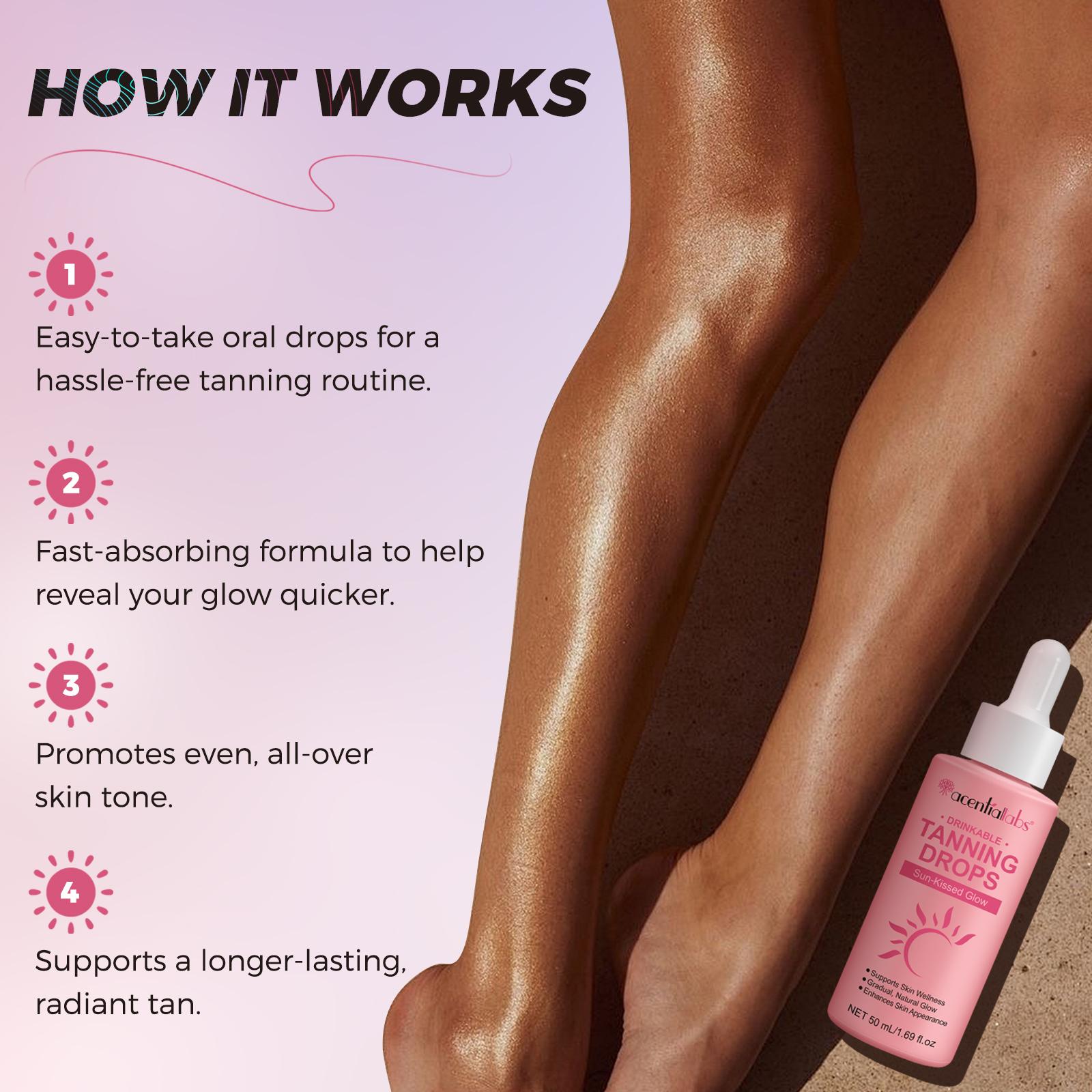 acentiallabs tanning drinkable drops for Face&Body -Melanin Boosting,Natural Glow,UV-Free,No Sun Damage Moisturizer
