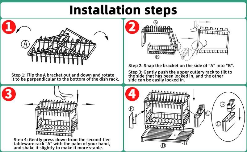 【New Year Deals】Bepatio Double-Layer Kitchen Countertop Drain Rack, Metal Material, with Drain Board, Can Hold Tableware, Carbon Steel Material, Kitchen Storage Rack