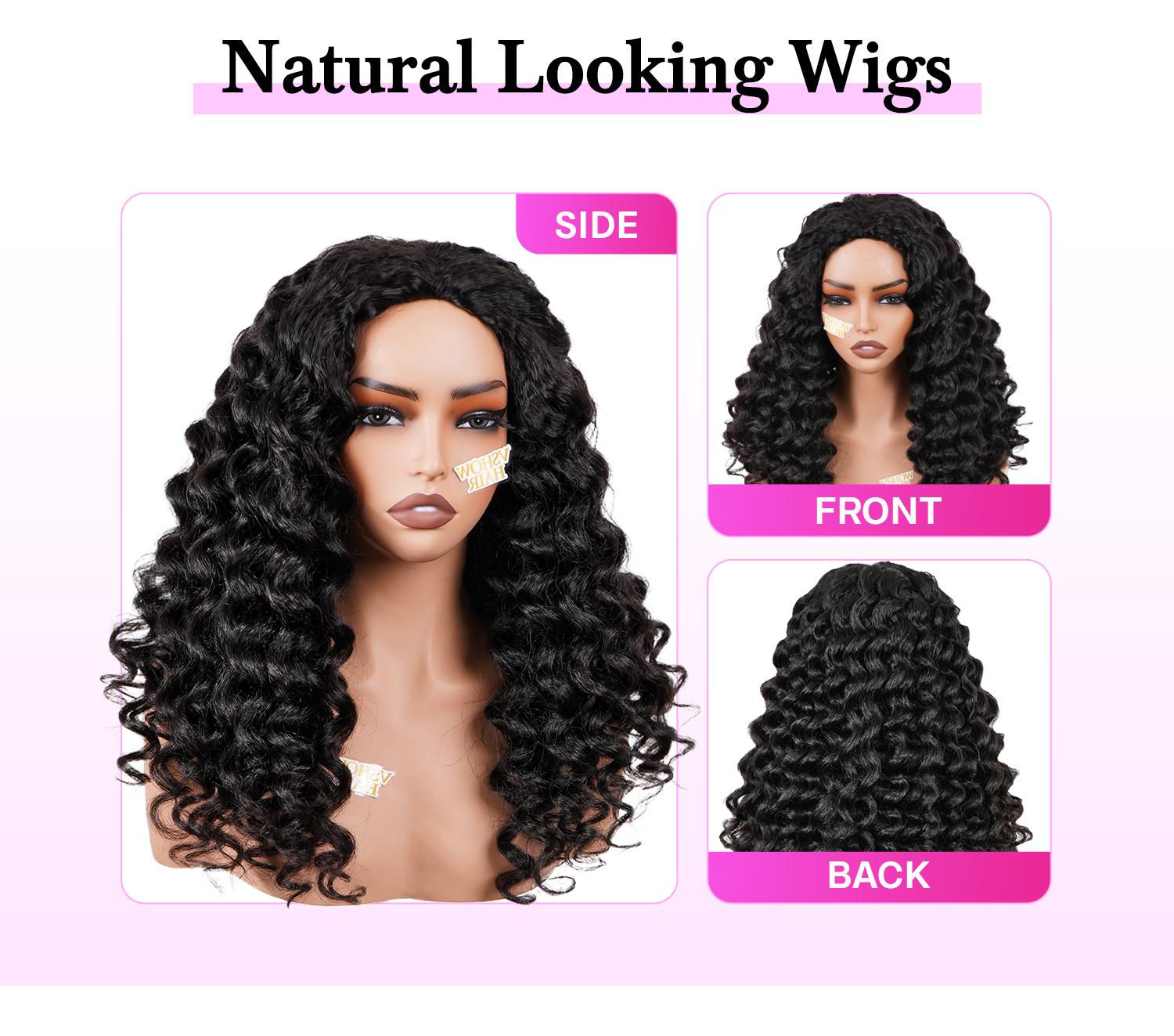 Vshow Pre Wand Curls On Kinky Straight Wigs Half Wigs With Natural Hairline And Drawstring 250% Density Glueless Half Human Hair Wigs For Women