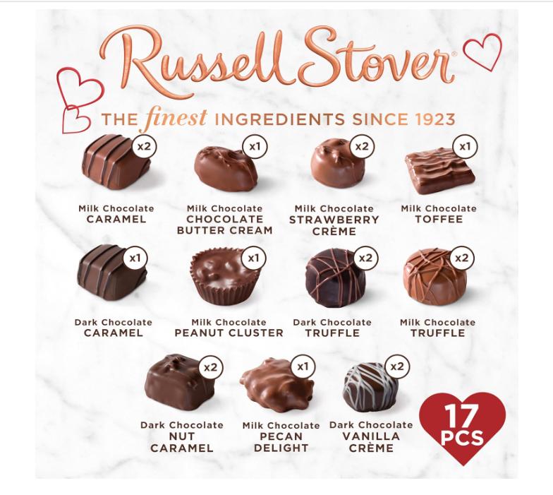 Russell Stover, Red Foil Heart, 10 Ounce - Chocolate Gift Box for Valentine's Day, Mother's Day, Anniversary and Birthdays