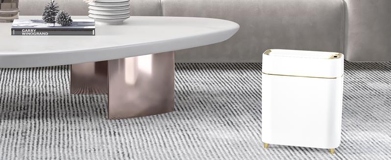 Pukomc Auto-Sensor Trash Bin – Wave & Knee Induction, Quick Voiceless Open, Removable Liner, Battery-Powered White trash cans for kitchen Automatic Dustbin trash cans for kitchen household items